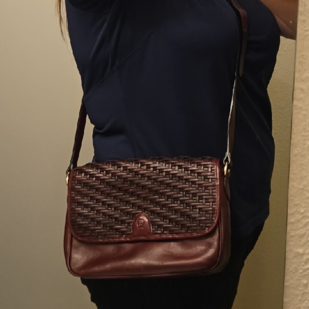 Aigner Burgundy  Woven Leather Crossbody Bag - Picture 12 of 12